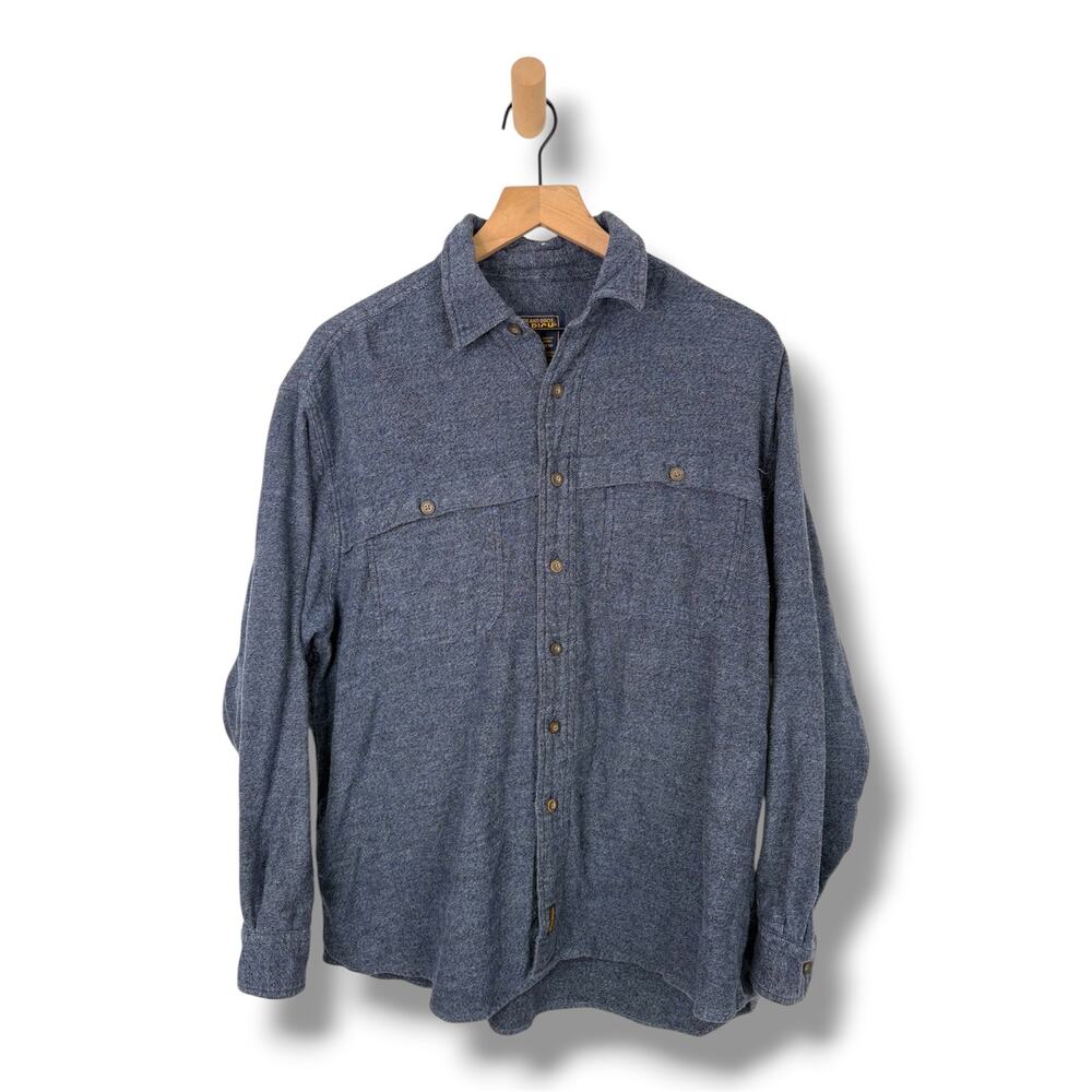 Woolrich Mens Navy Flannel Button Down Top Large Long Sleeve